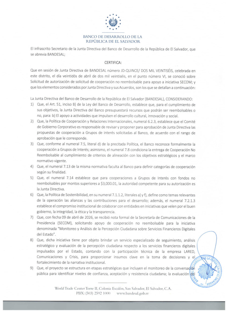 Certificación del punto de acta, 21 abr de 2026