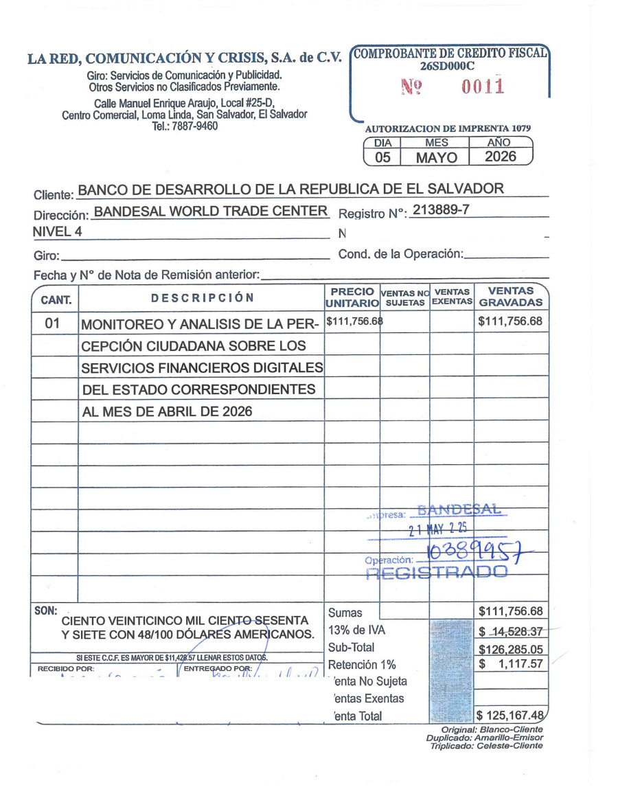 Crédito fiscal 0011, 05 may de 2026