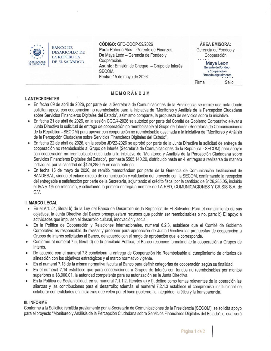 Memorándum GFC-COOP-59/2026, 15 may de 2026
